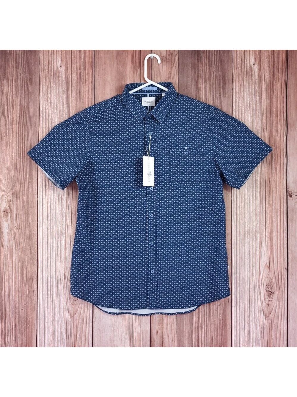7 Diamonds Mens Large 4 Way Stretch Kyro Short Sleeve Shirt Geometric Triangle
